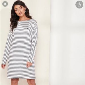 Lacoste boat-neck navy stripe dress, 36, almost new, wore once